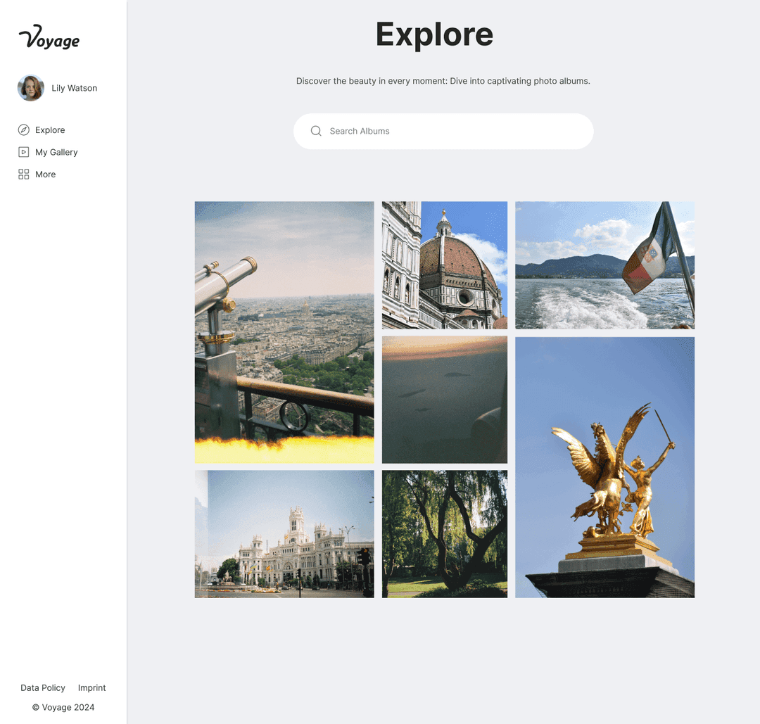A screen of the Explore page of the voyage app