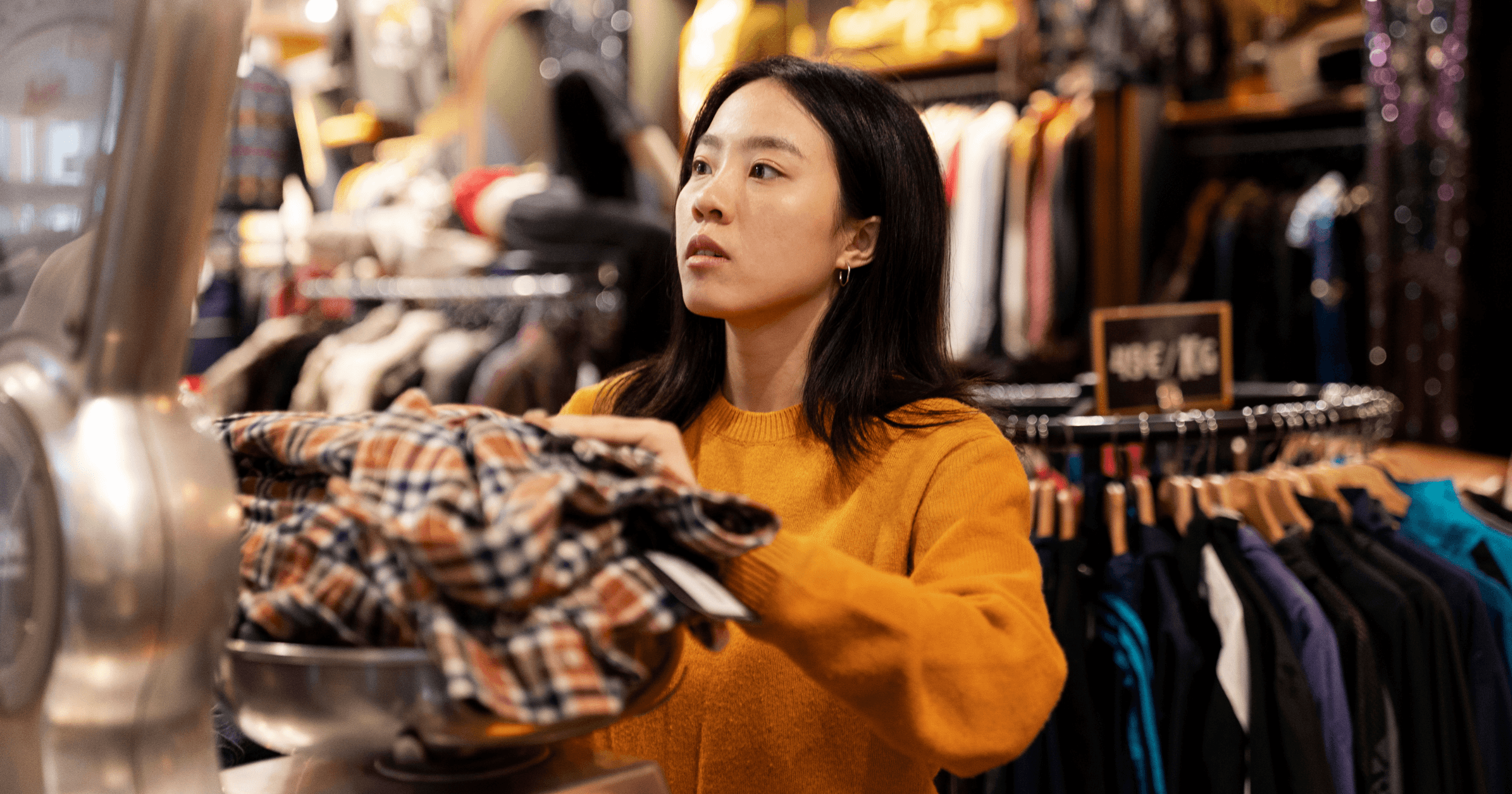 Business owner weighing clothes