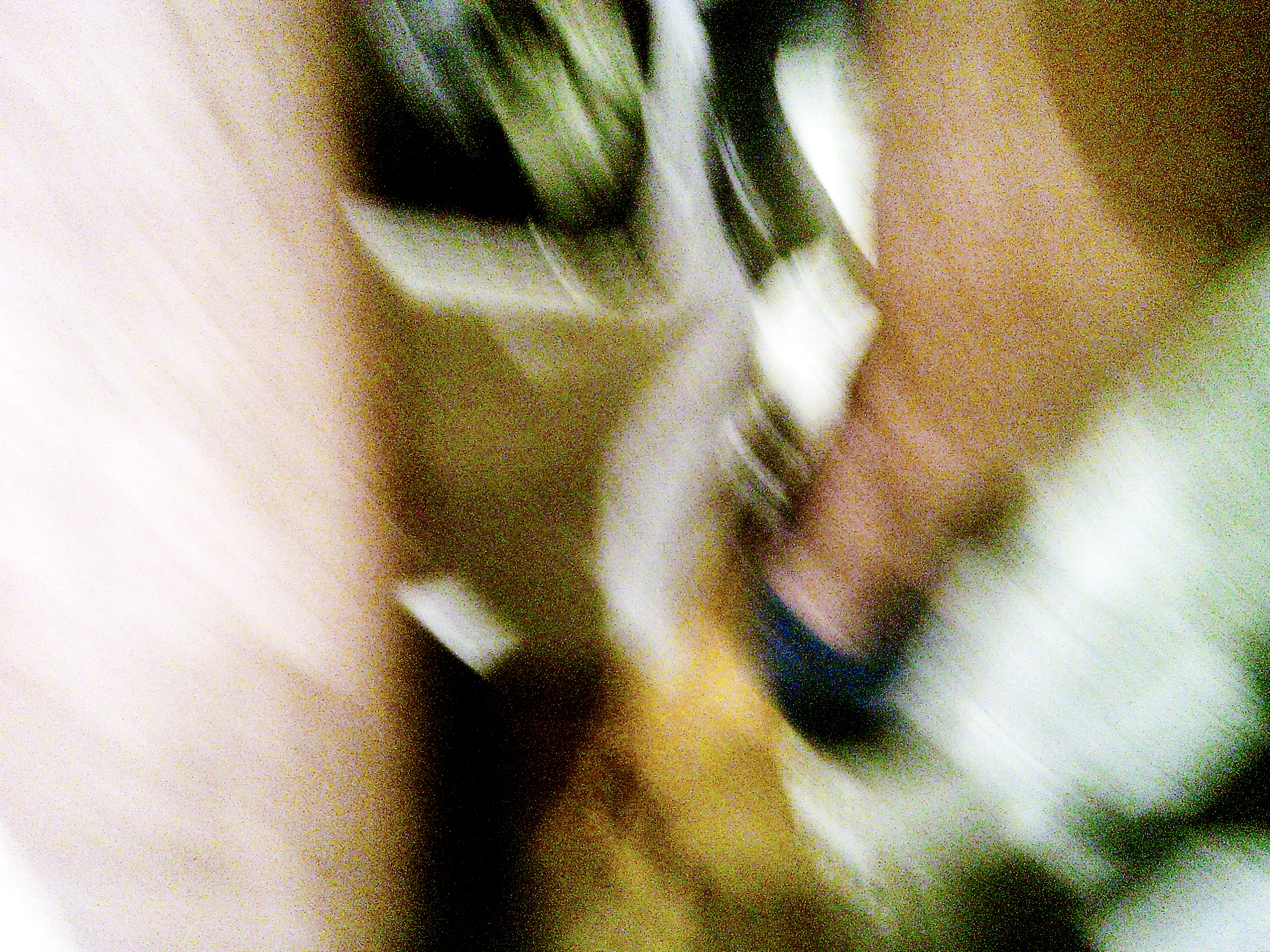 Extreme defocus and grain transform subject into abstract forms with yellow and green color cast