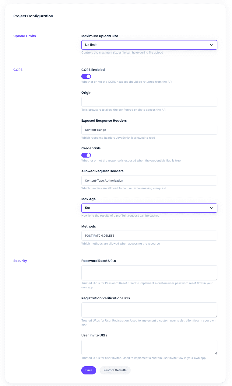 Directus Cloud Project Configuration