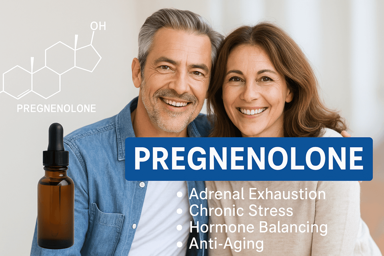 Infographic: pregnenolone for adrenal exhaustion, chronic stress, hormone balancing and anti-ageing