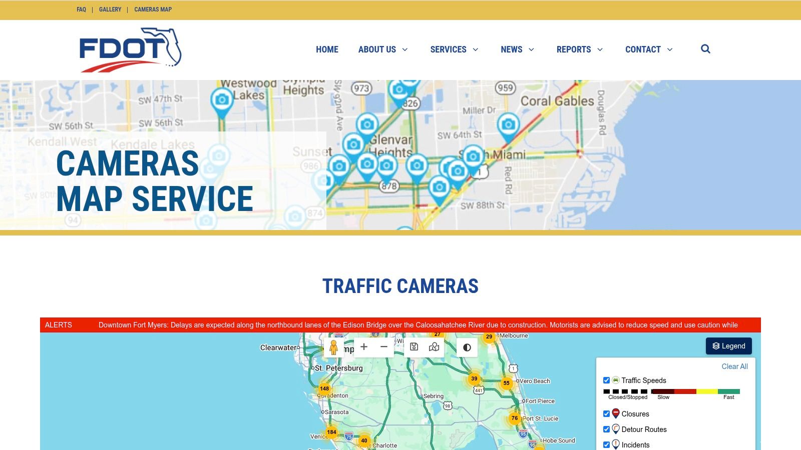 SunGuide District 6 cameras map service for Miami-Dade and Monroe