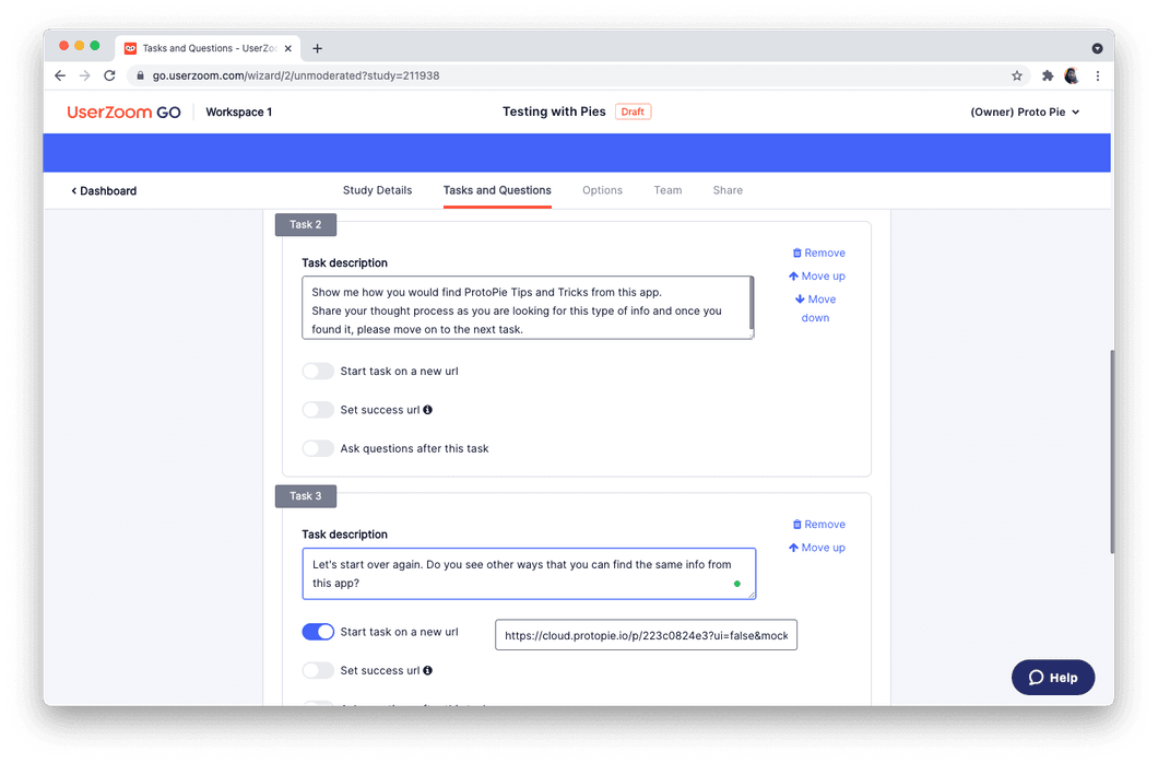 activate the Start task on new URL