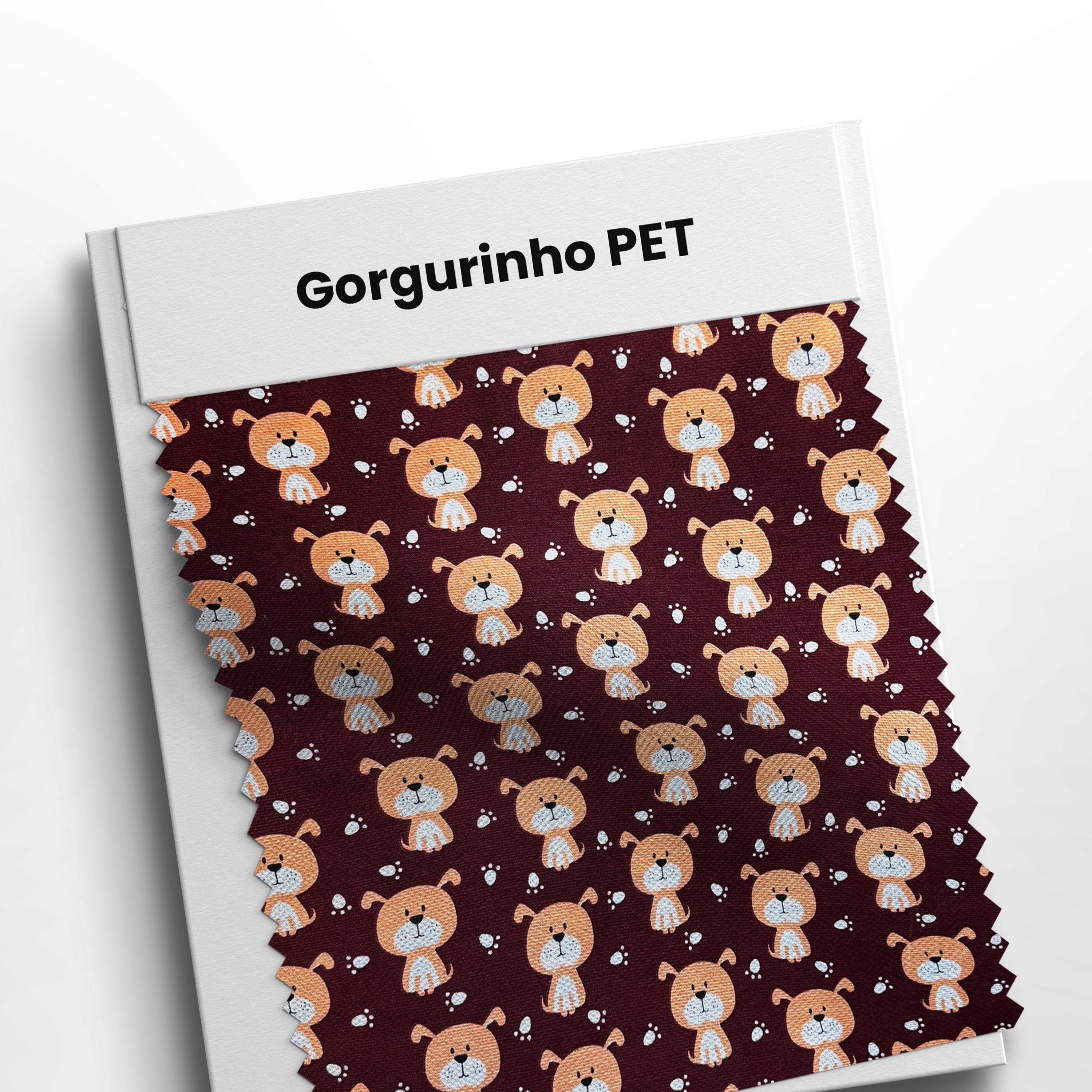 mostruário com Gorgurinho PET estampado cachorros e patinhas