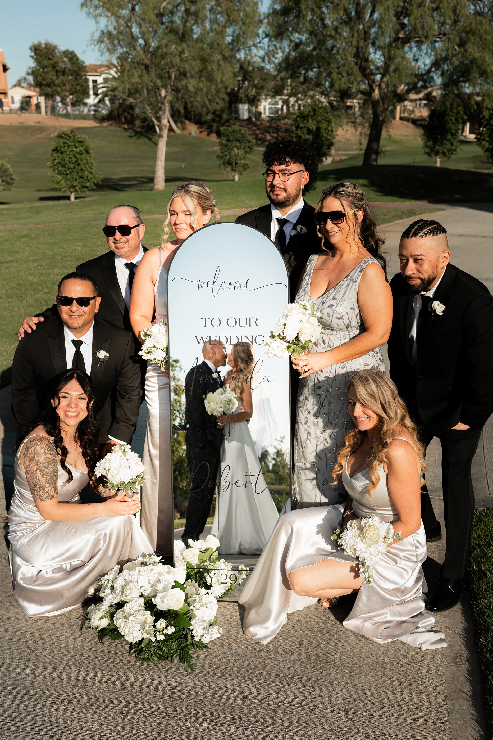 Mirror reflection wedding photo at Sterling Hills Golf Club
