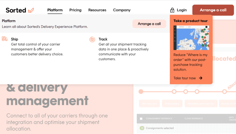 Crop of Sorted navigation system, hero banner and main page title