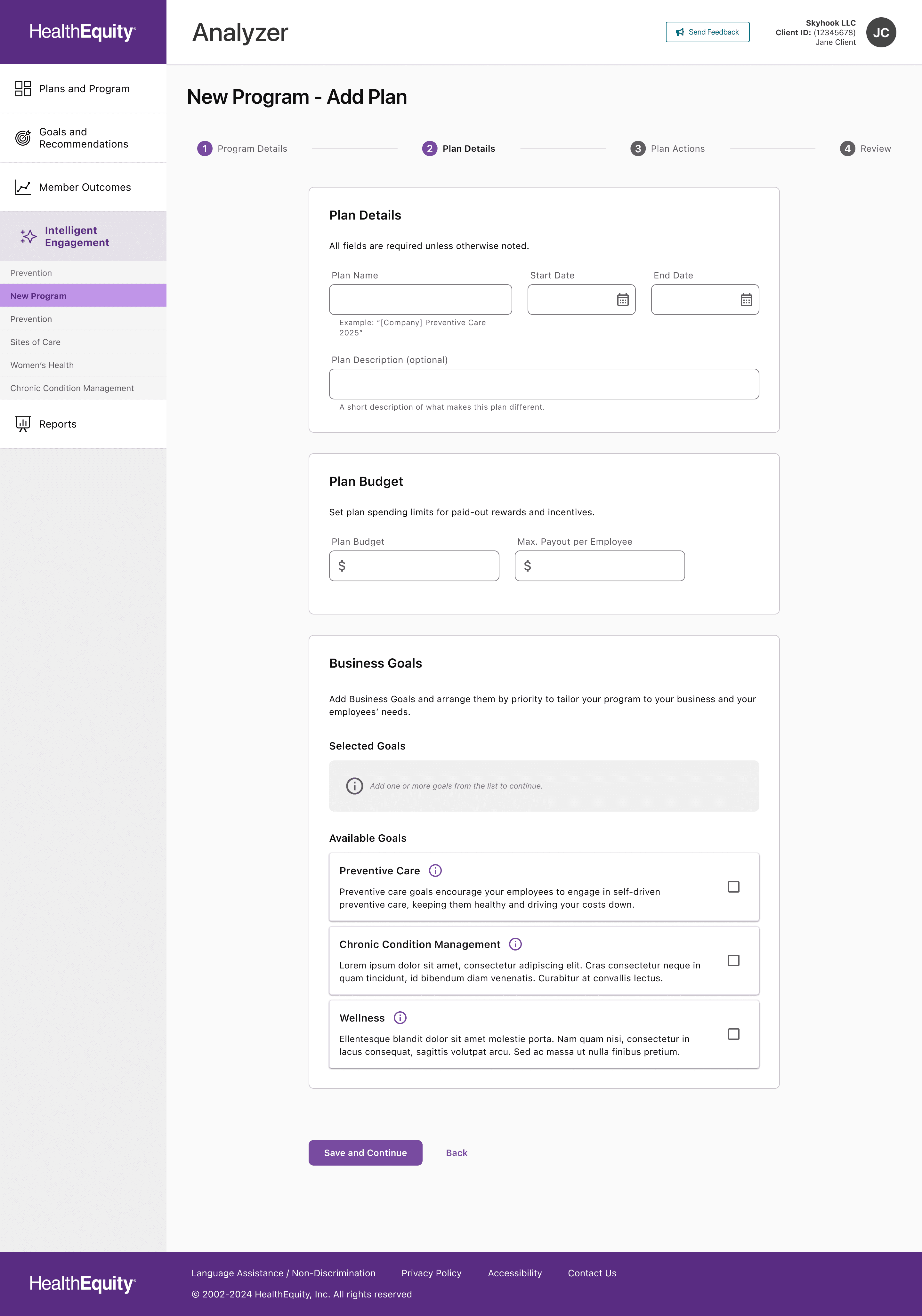 Draft design of new program setup page