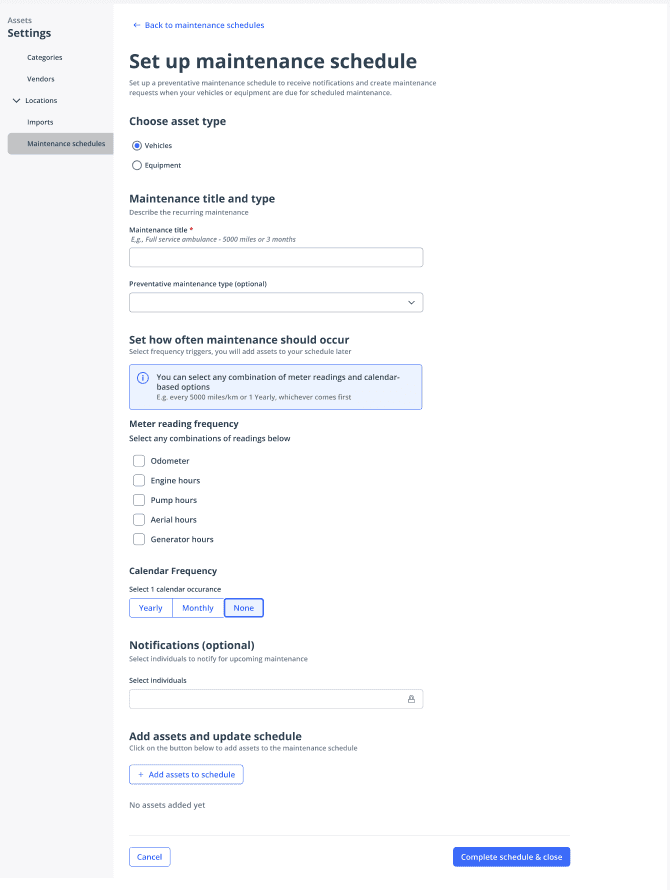 Set up schedule screen