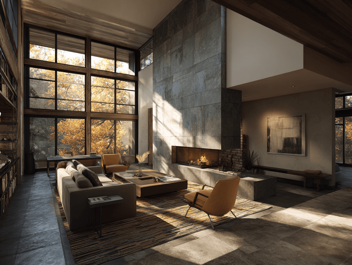 a living room filled with furniture and a large window