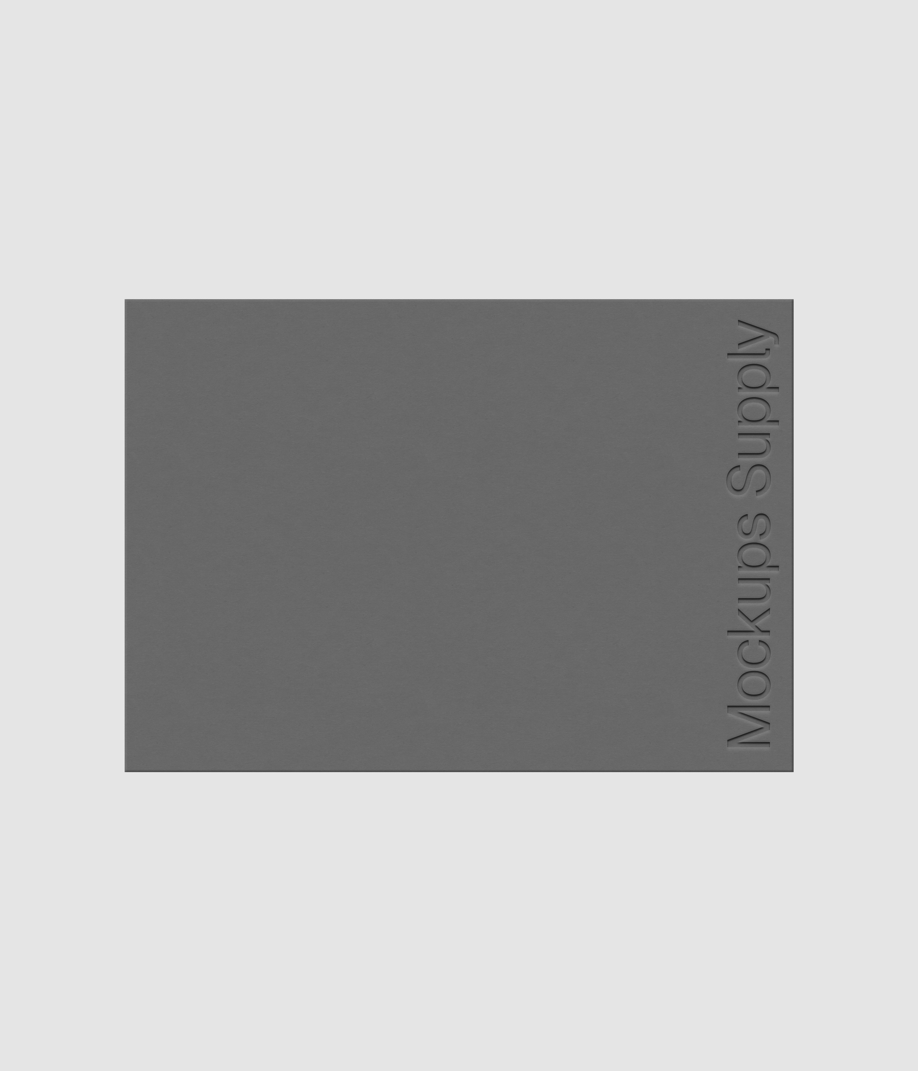 A4 paper mockup PSD landscape with debossed logo effect, gray paper on white background, modern minimal stationery mockup for print design and brand identity