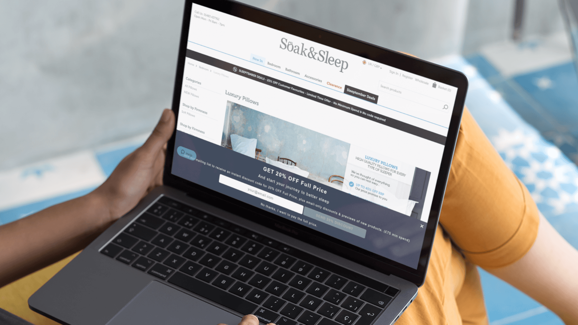 Soak&Sleep website on laptop