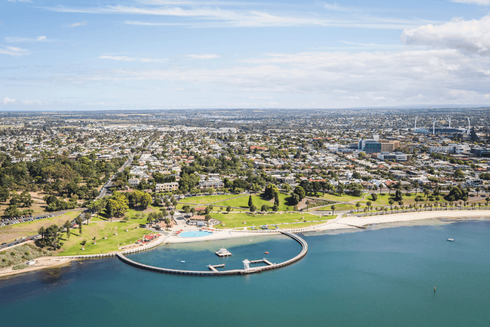 Circular pier and swimming pool by the sea
