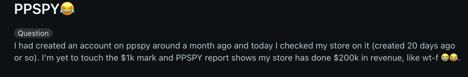 PPSPY sales data accuracy issue reported by users