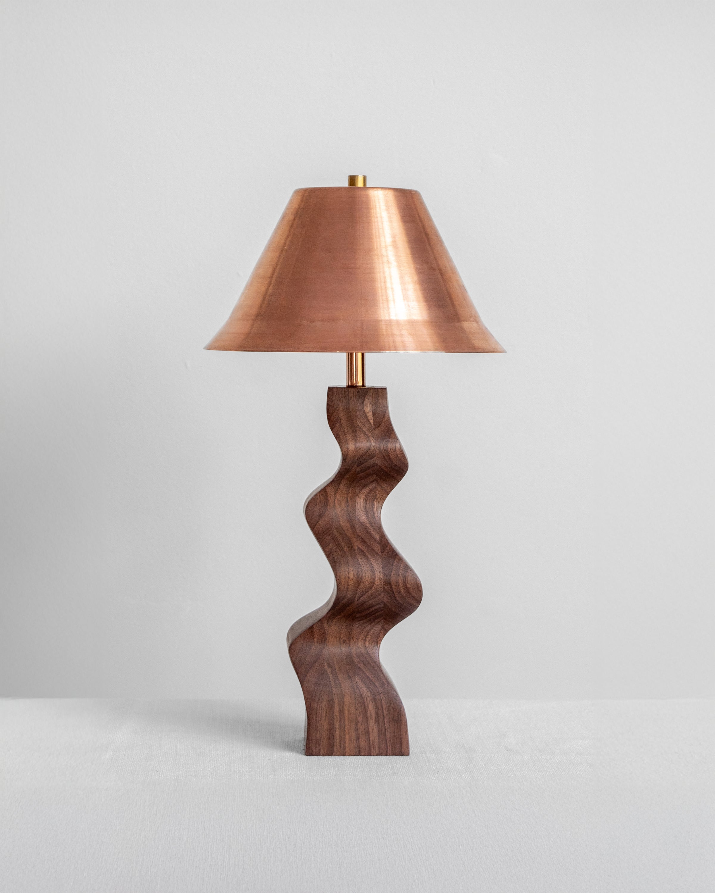 Rippled Desk Lamp in Walnut with Copper Shade with UK, EU and US/CA wiring available on white background Wilkinson & Rivera