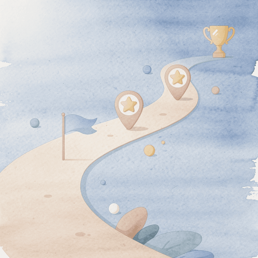 Winding path with milestones representing creative development journey
