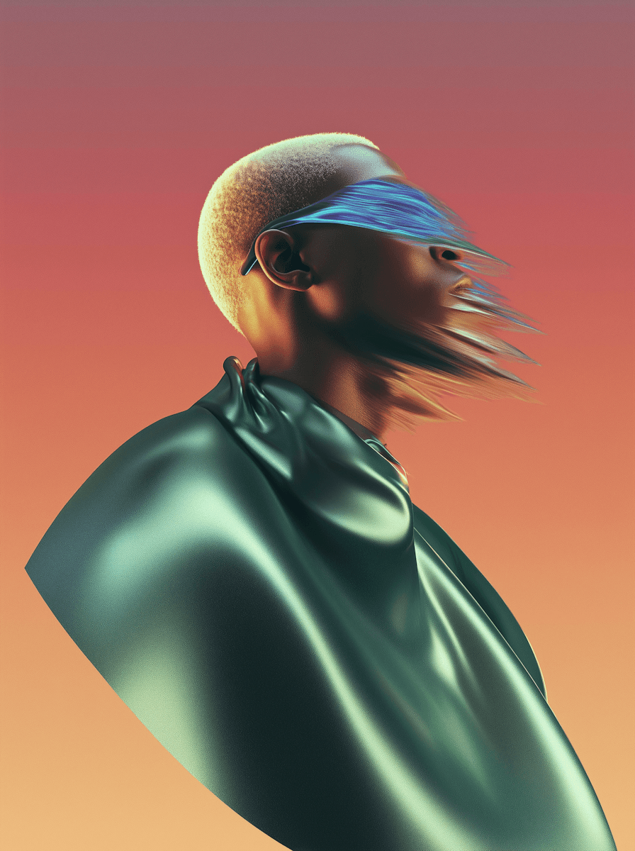 A digital illustration of a stylized figure with a minimalist design and a gradient background.