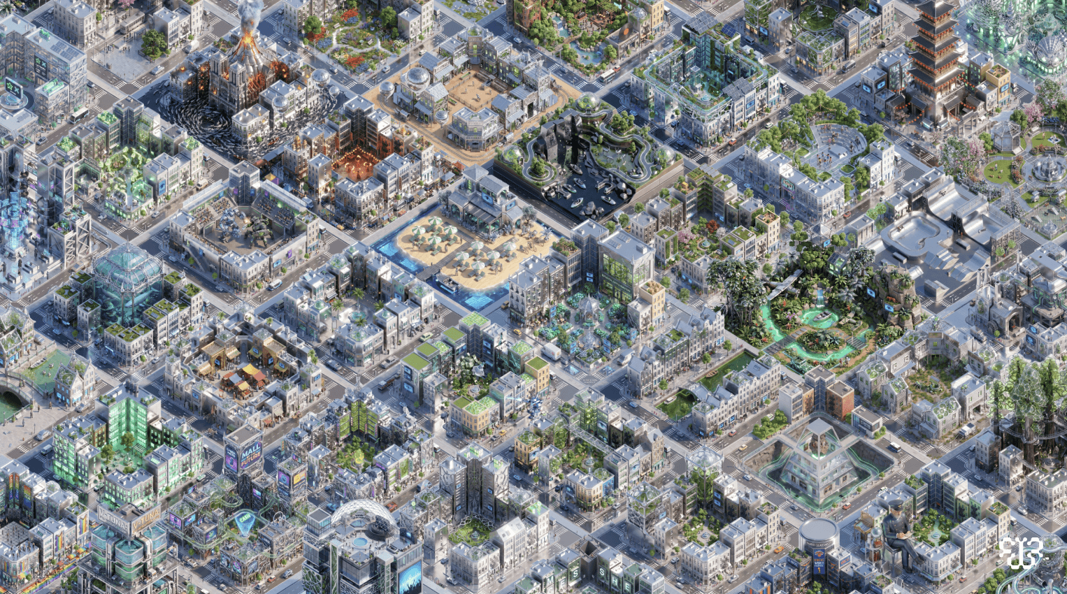 Isometric AI-generated city blocks from Vibe City