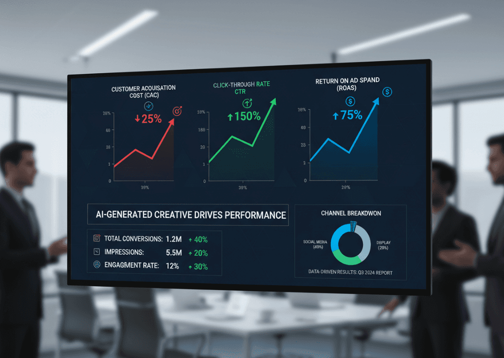 Performance marketing results showing improved metrics from AI-generated ad creative