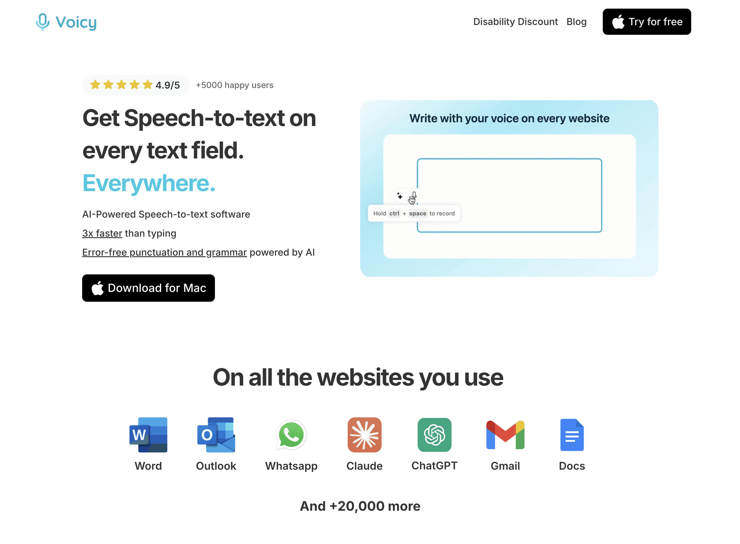 Voices, Speech-to-Text App, Homepage, Screenshot 