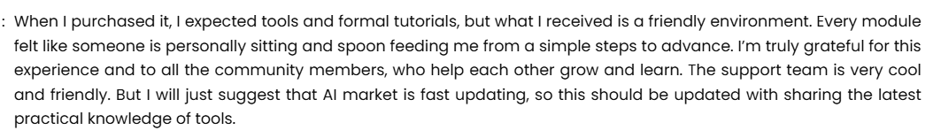 Written testimonial from a learner