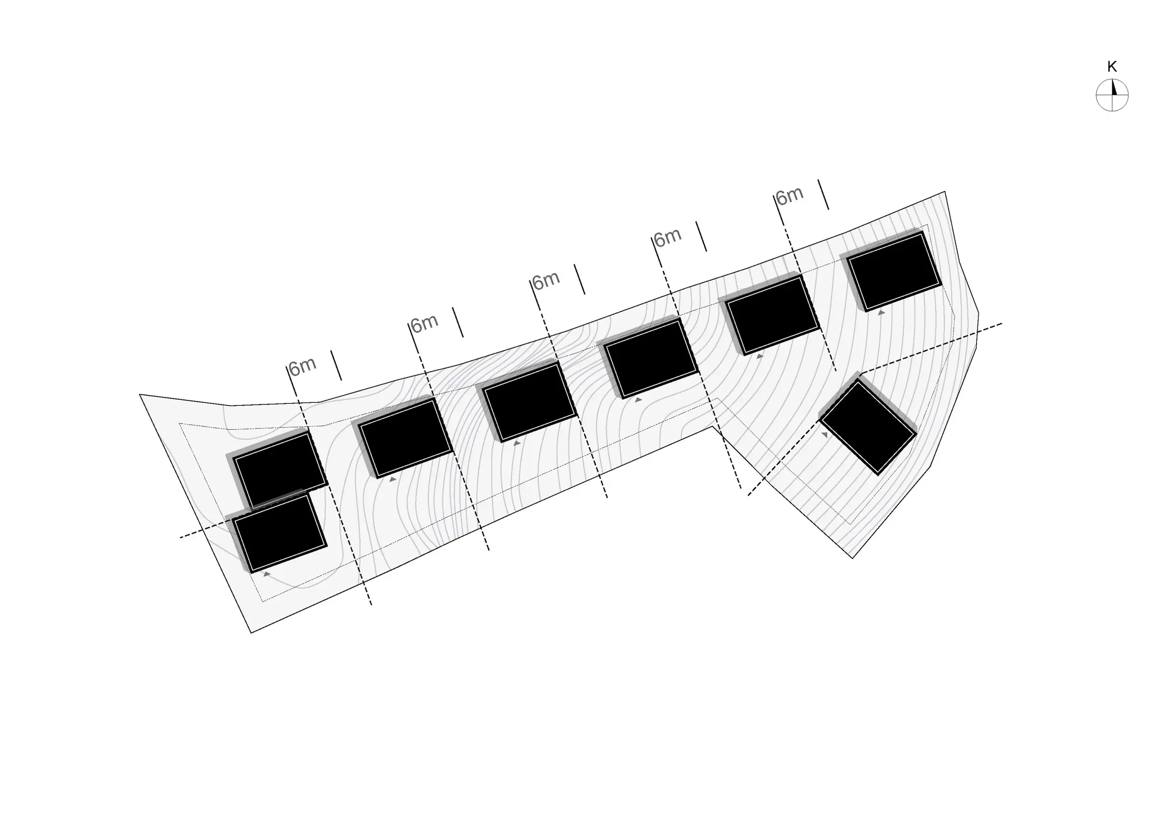 Diagram of building volumes placed on the plot at 6-metre intervals