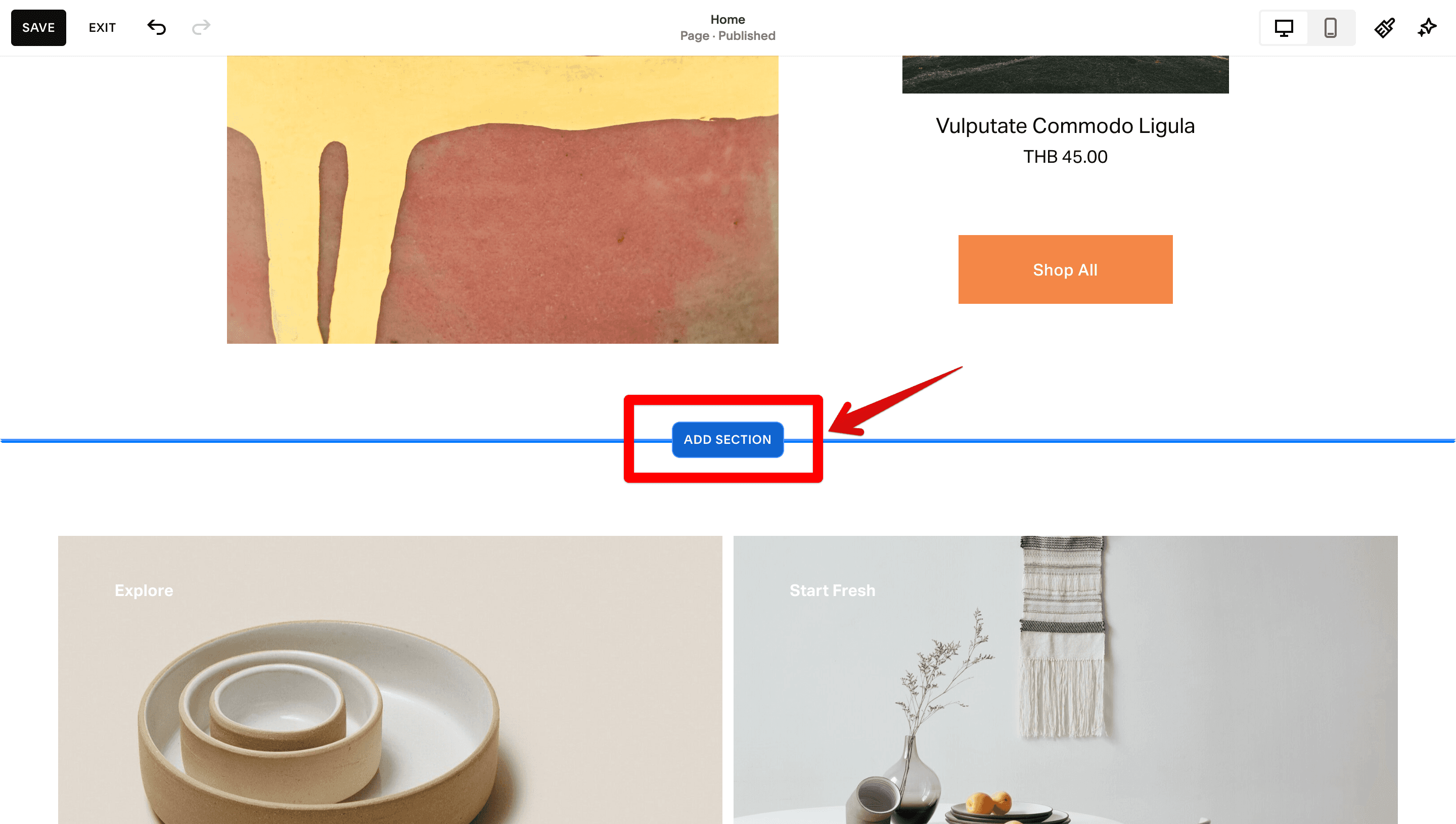 Add section button