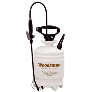 A white garden sprayer with a black handle and hose, designed for applying liquids in gardening or cleaning tasks.