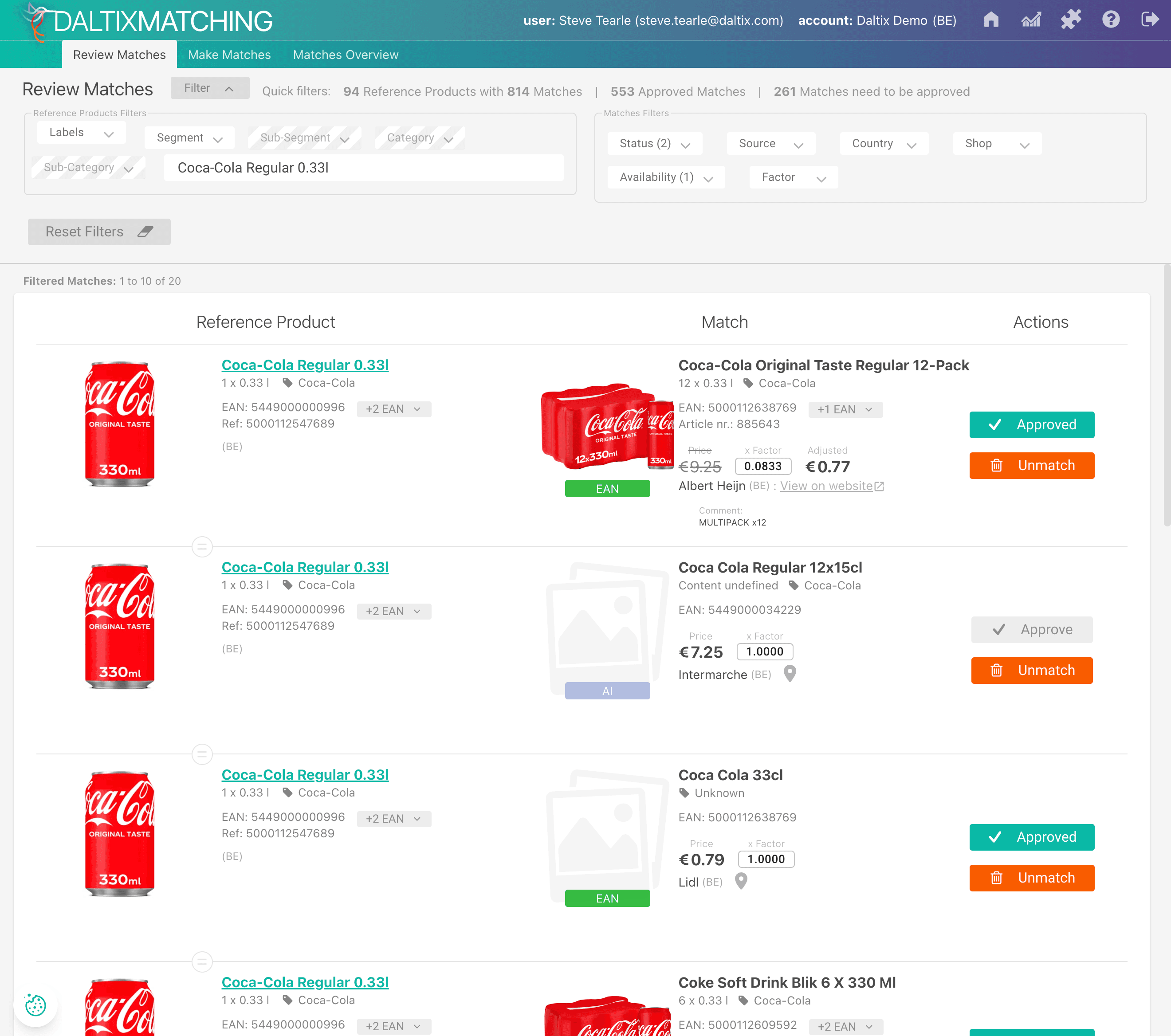 Matching: Legacy screen