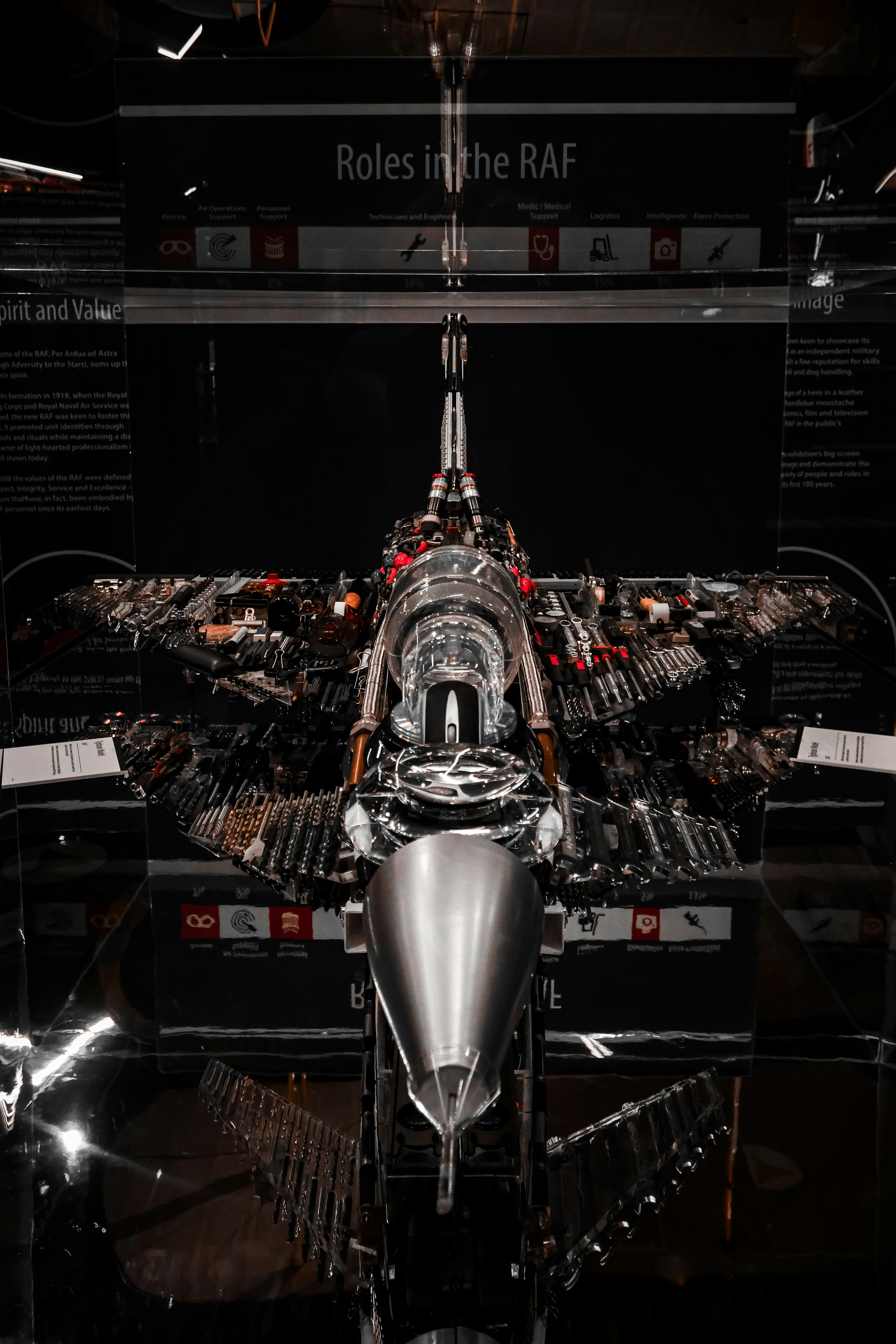 Cutaway view of a jet fighter's internal mechanics
