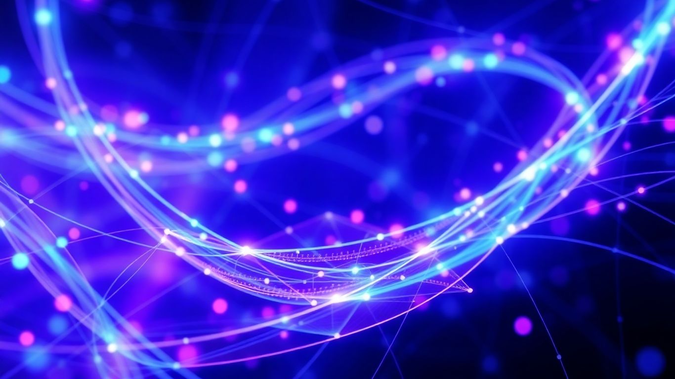 Abstract AI optimization with glowing lines and shapes.