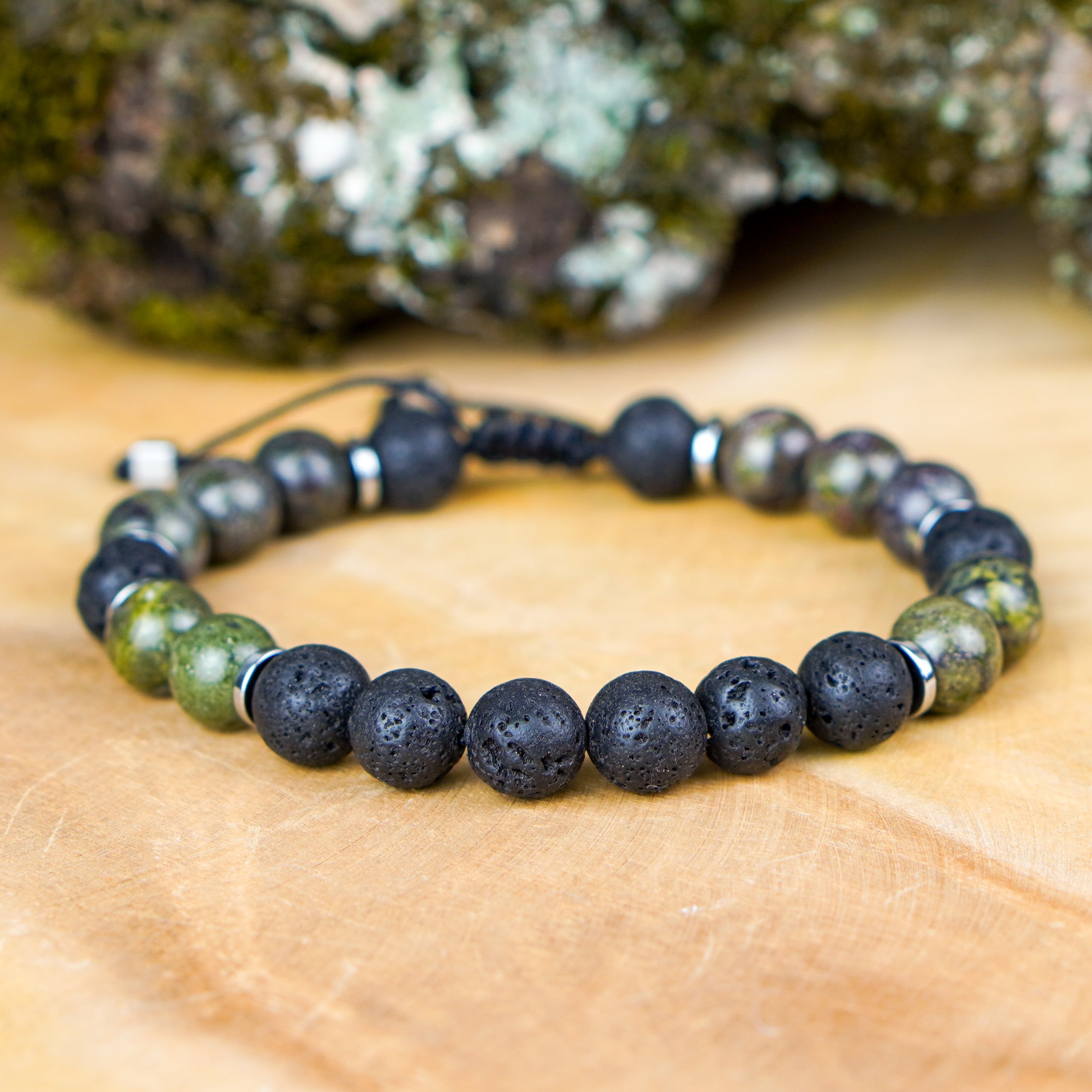 Bransoletka męska RAW z jaspisem smoczym i lawą wulkaniczną talizman przebudzenia