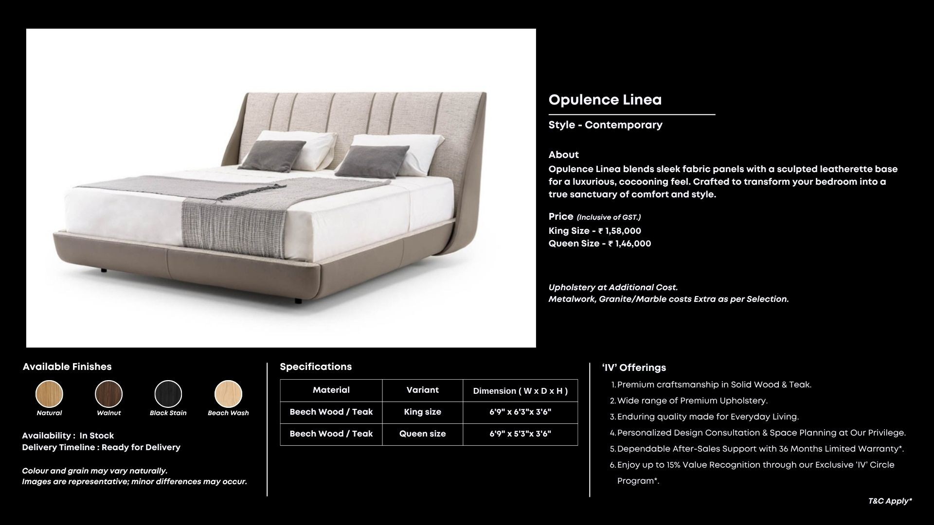 Two-tone bed with high curved headboard and cocoon feel.