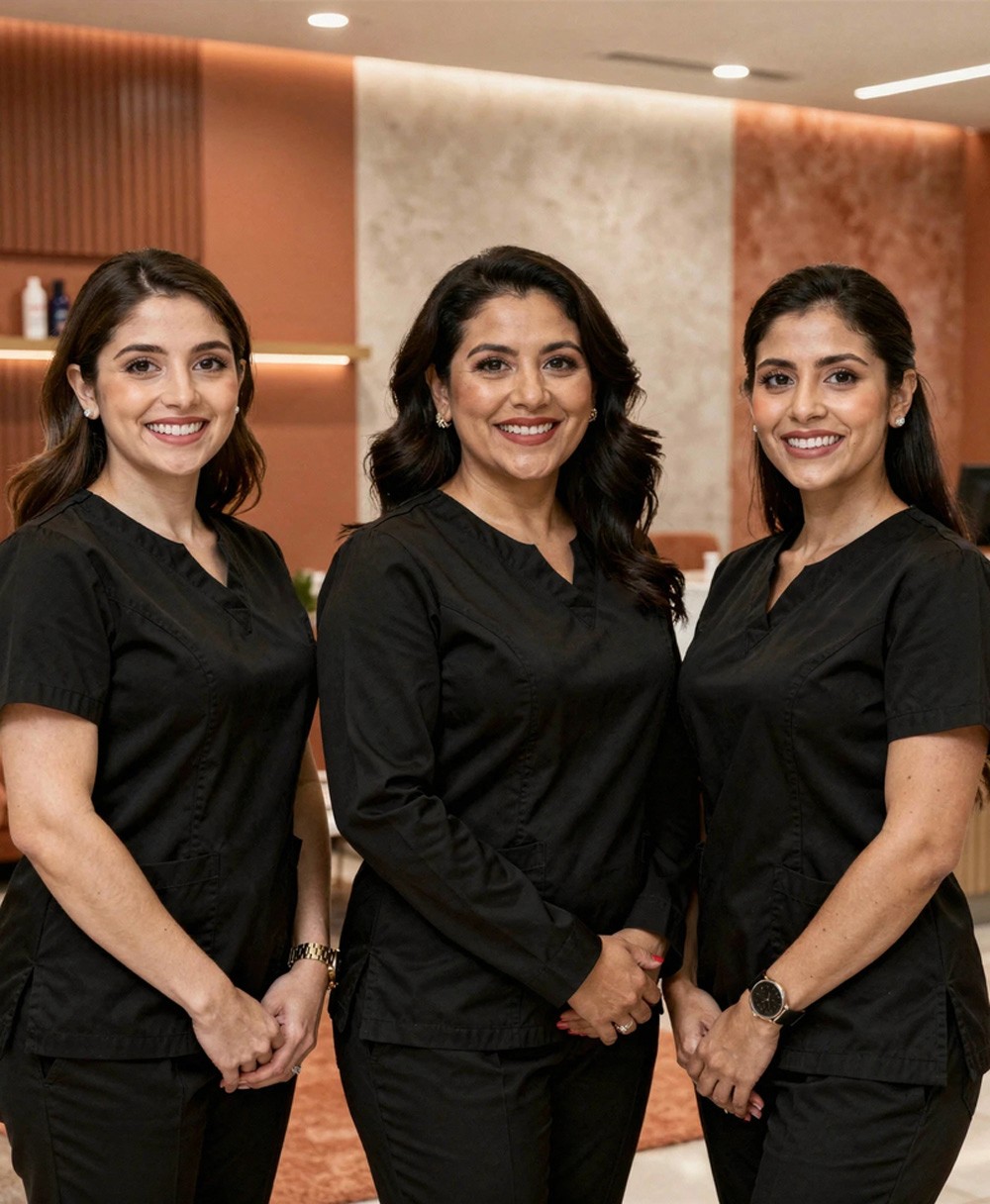 Green dresser, posters to create a pleasant atmosphere in the Camelia beauty salon.