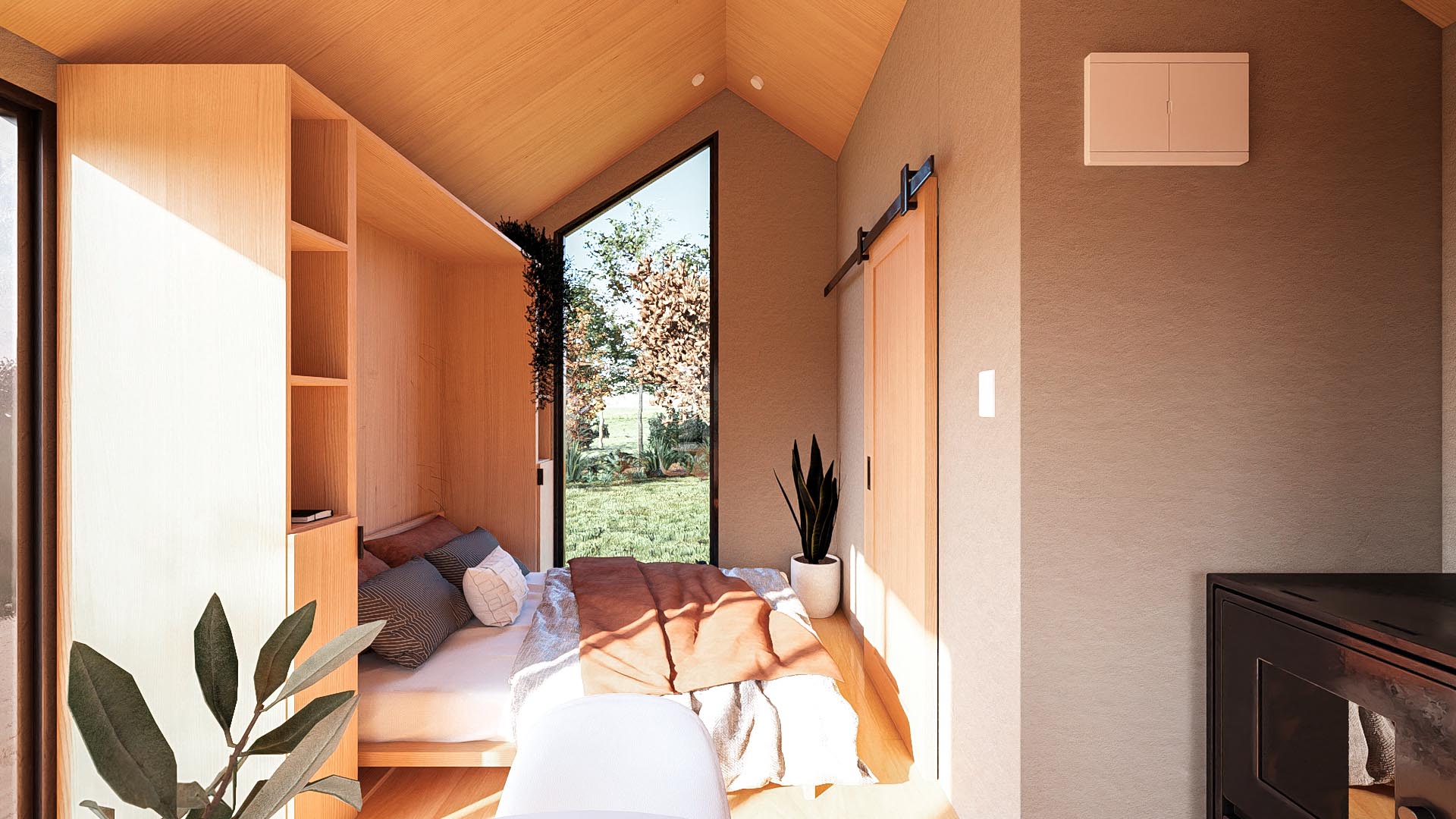 12x20 tiny house bedroom with murphy bed