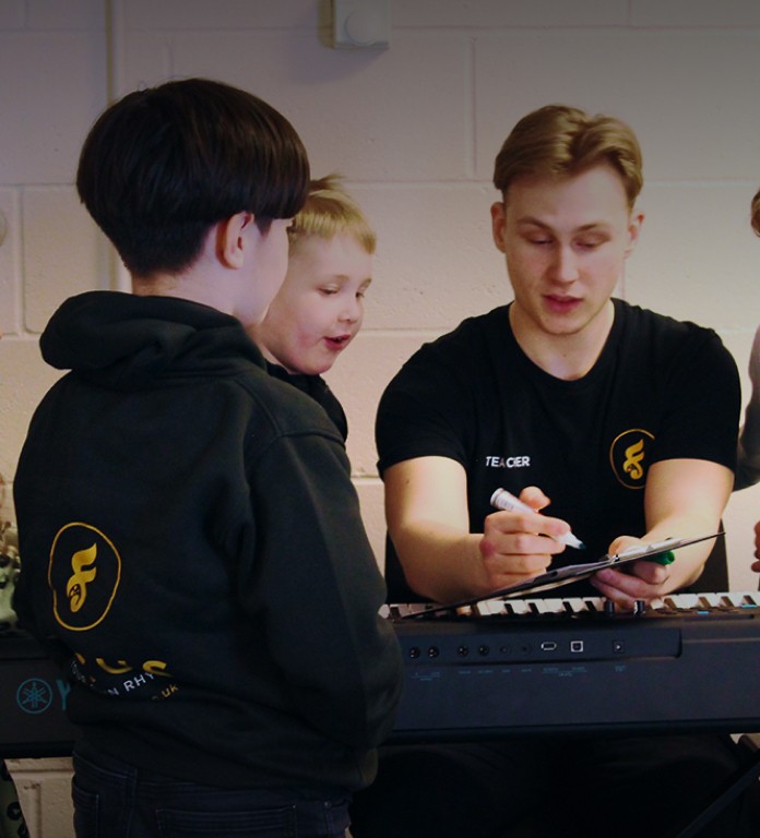 Students being inspired by the keyboard teacher