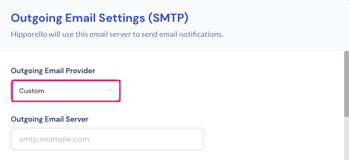 Hipporello Service Desk SMTP settings