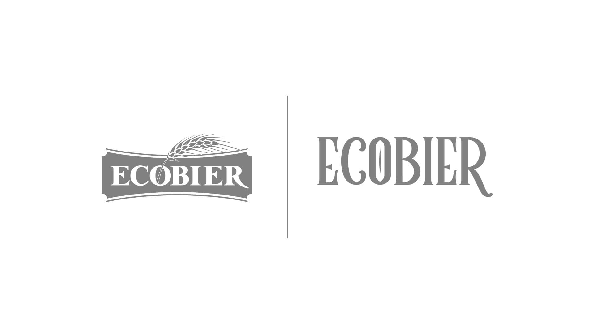 Comparison between the old and new Ecobier logos, showing the evolution from a framed badge to a modern, elegant serif typography.