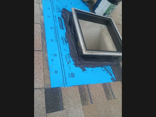 Skylight installation with underlayment exposed in Converse, Texas.