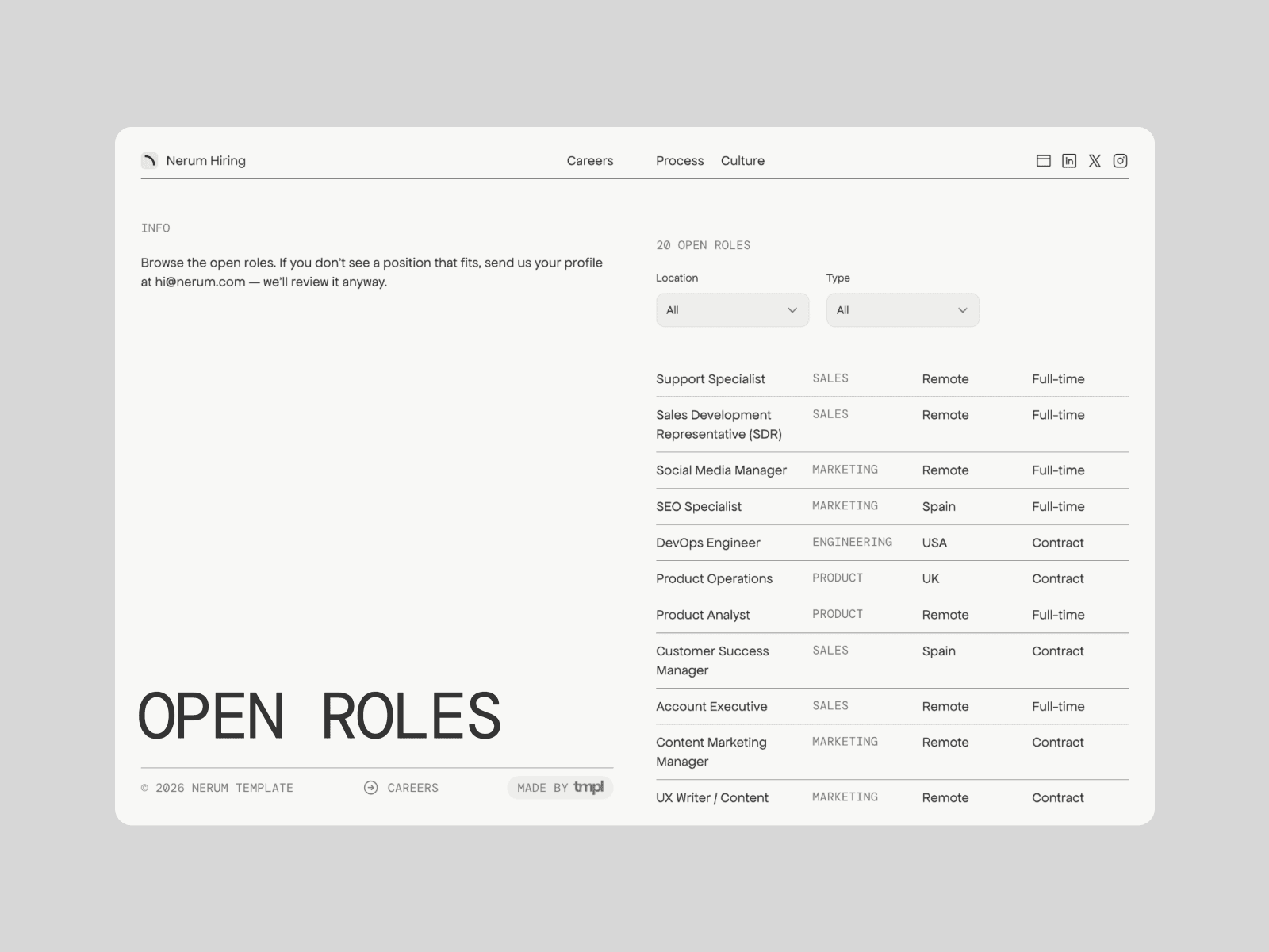 Nerum — Careers Site Framer Template