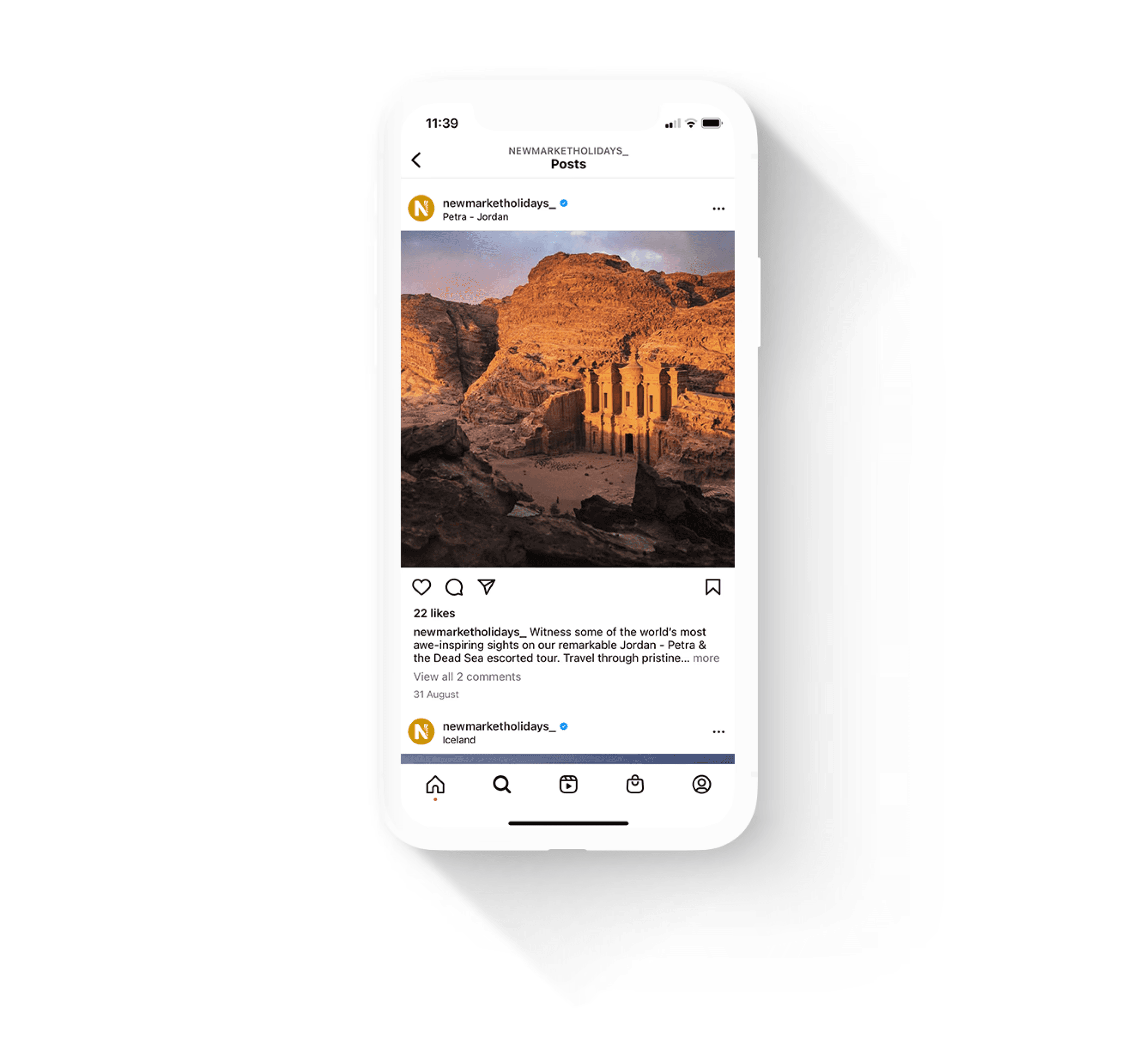 Newmarket Holidays Instagram feed photo of Petra, Jordan