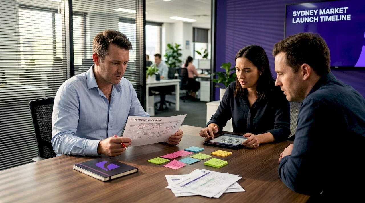 Team reviewing delayed product launch documents