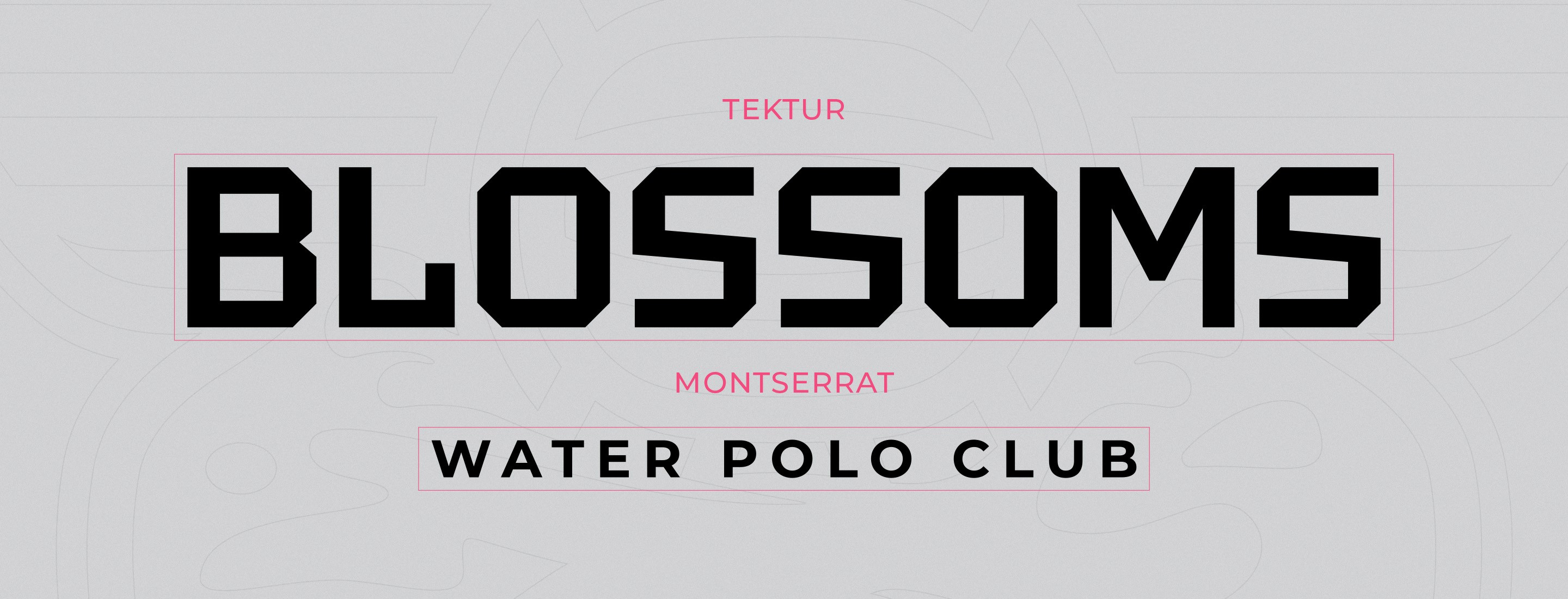 Blossoms Water Polo Club wordmark typography and sub header typography