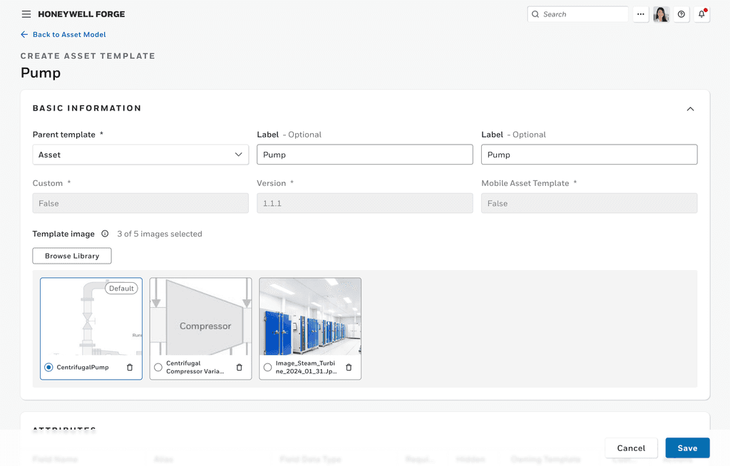 Final design for he Asset template page with a default image selected