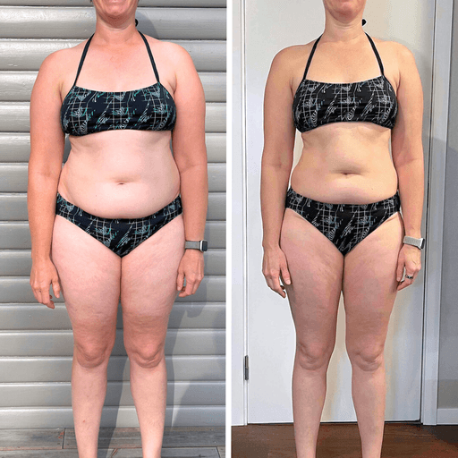 Före- och efterjämförelse av en kvinna som gick ner i vikt med RE:YOU-programmet