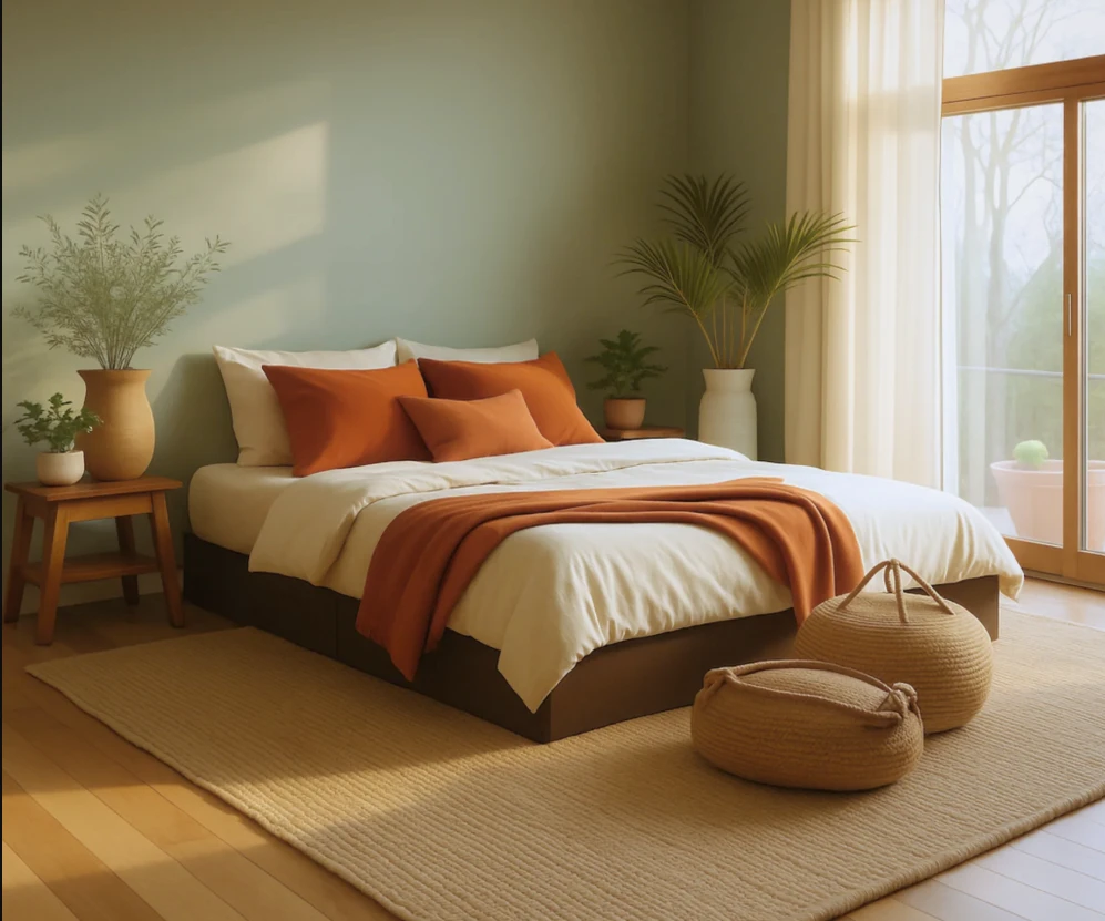 A made bed in a Yona Beds bedroom setting