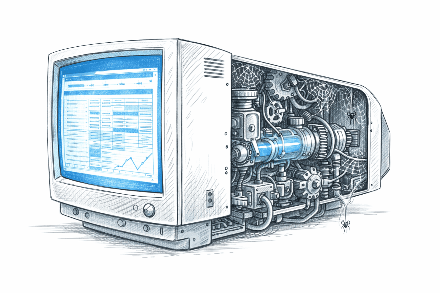 An old computer with mechanical insight shown