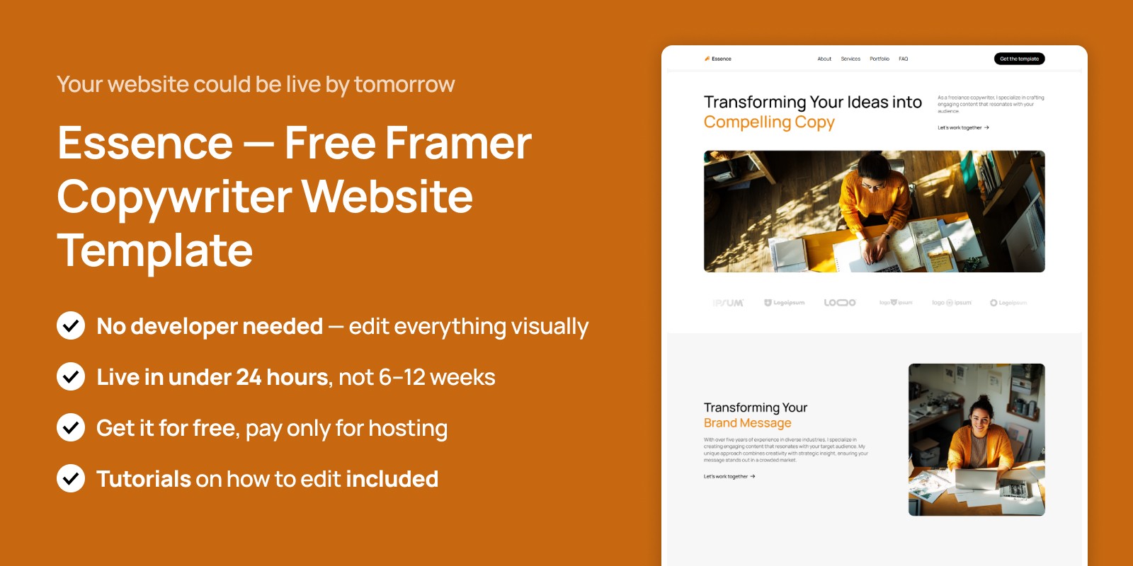 essence framer template cta