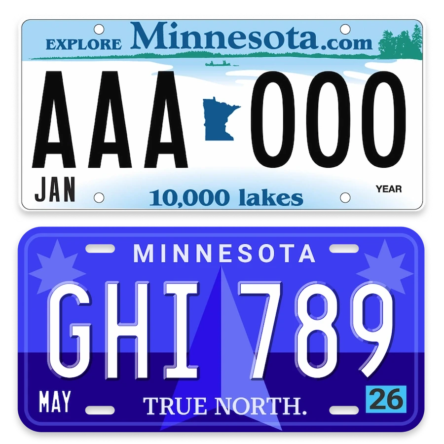 Top and bottom comparison of old Minnesota license plate and new version with refreshed branding