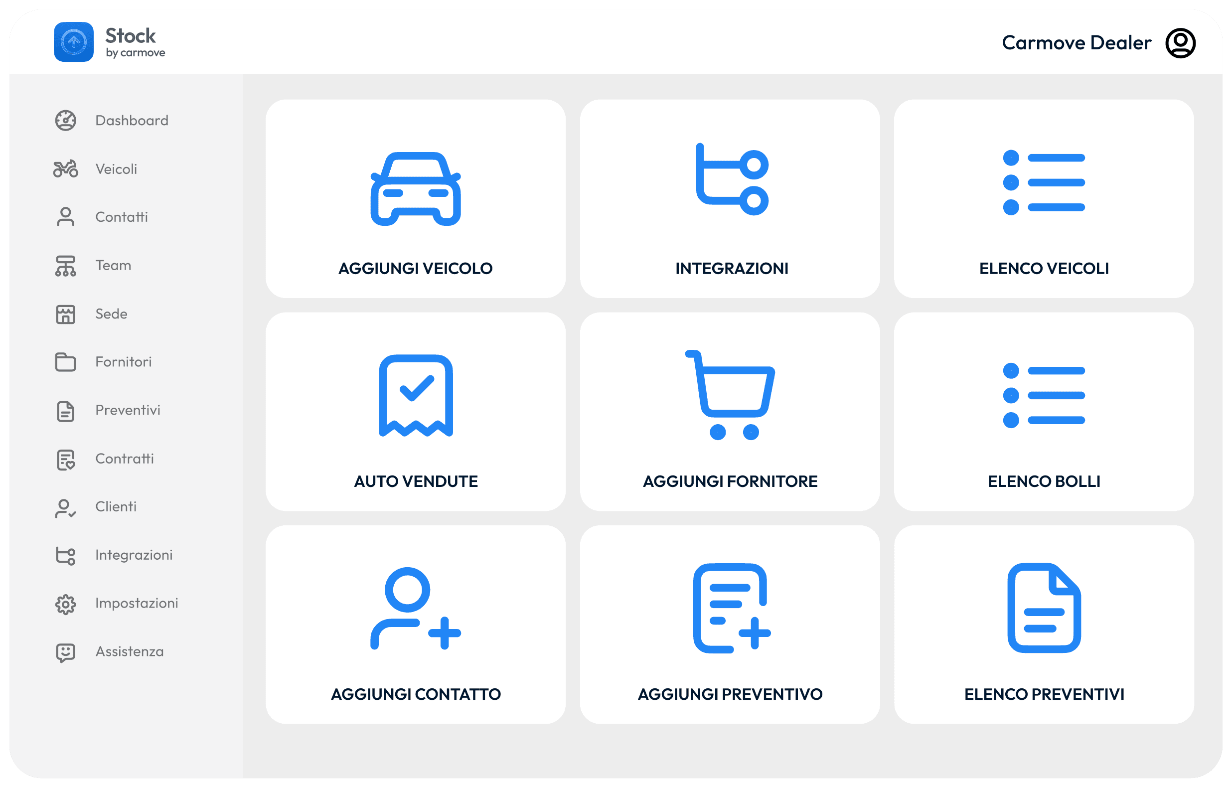 Mockup dell'interfaccia del gestionale Carmove