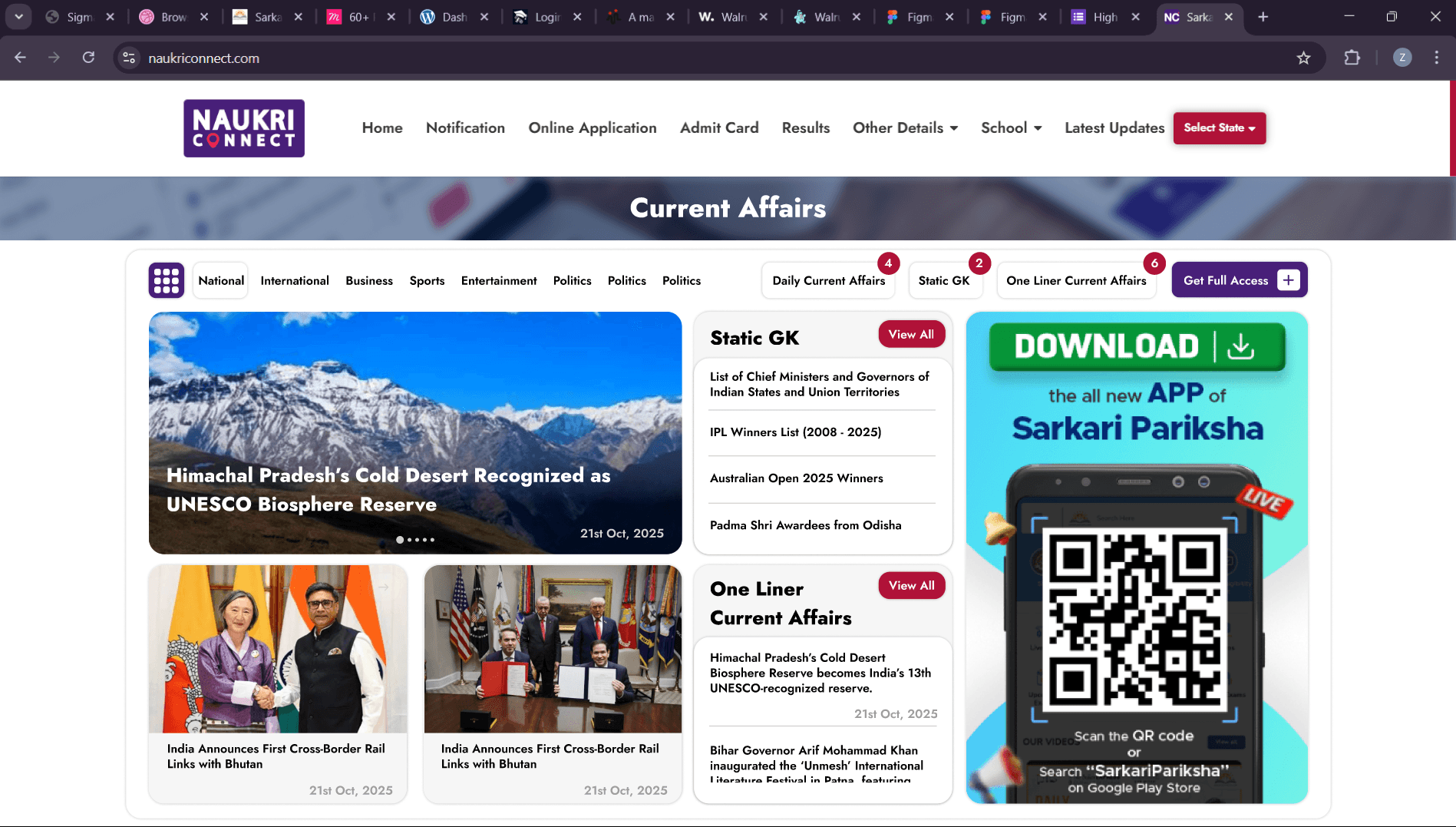 Current Affairs hub — the full homepage, same capture used inside the laptop mockup in the brief